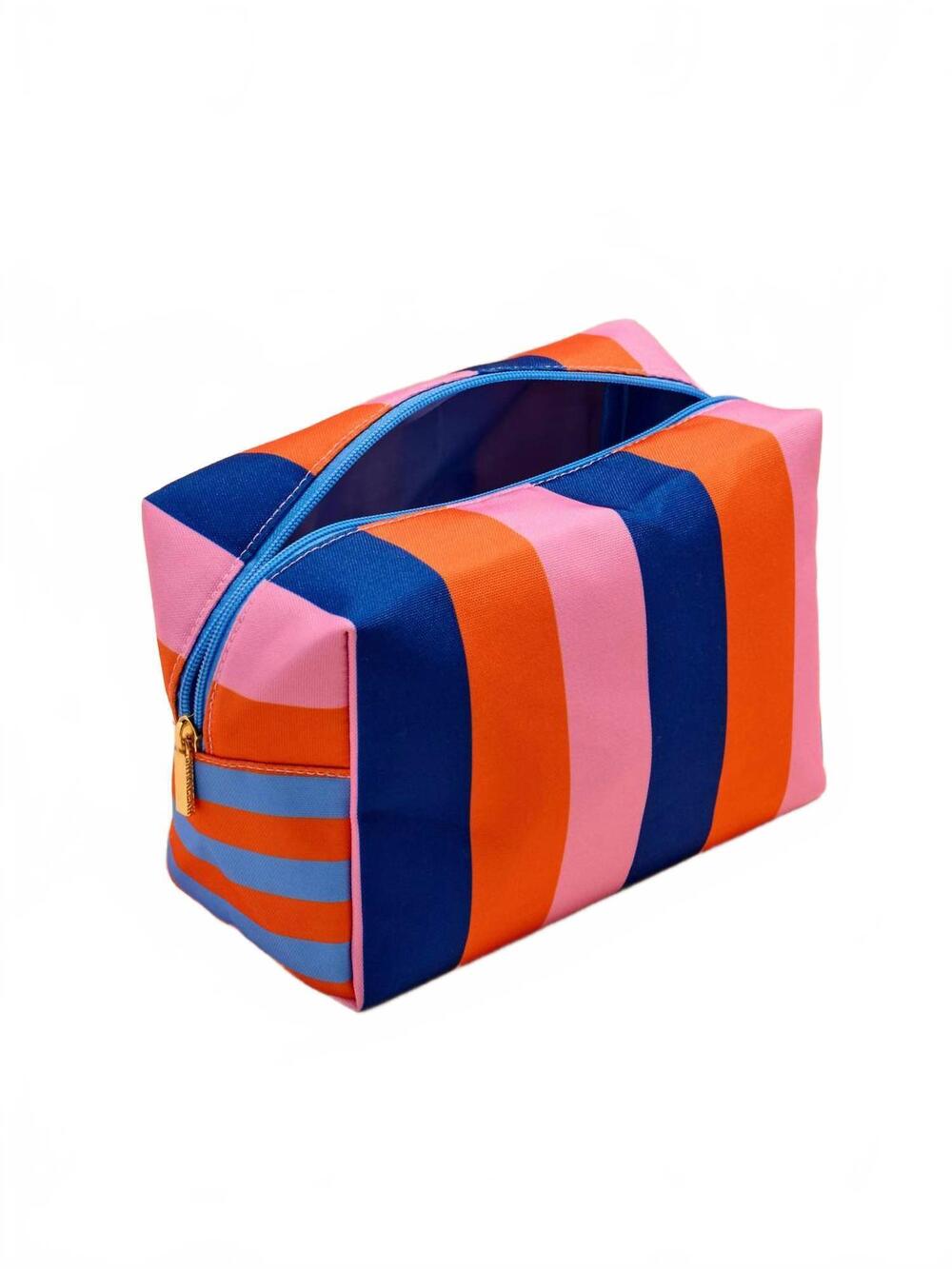 NEW SHIRALEAH women's samba zip pouch bold stripe travel pouch in orange, blue &